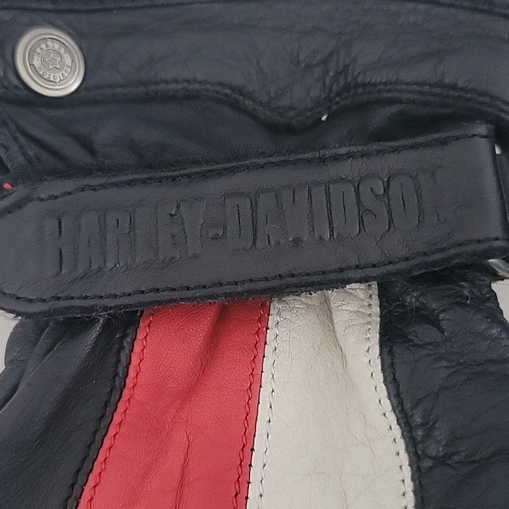Harley Davidson Leather Gloves, Red/White/Black, Small